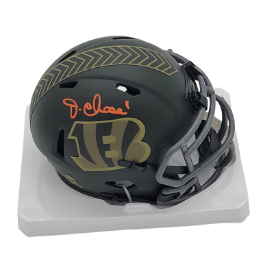 Ja'Marr Chase Autographed Cincinnati Bengals 2025 Salute To Service STS Mini Helmet Beckett Witnessed