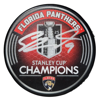 Sam Bennett Autographed Florida Panthers 2025 Stanley Cup Champions Hocky Puck JSA Witness