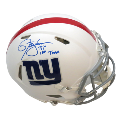 Lawrence Taylor Autographed New York Giants Riddell Matte White Speed Authentic Helmet W/ Top 100 Team Beckett Witness