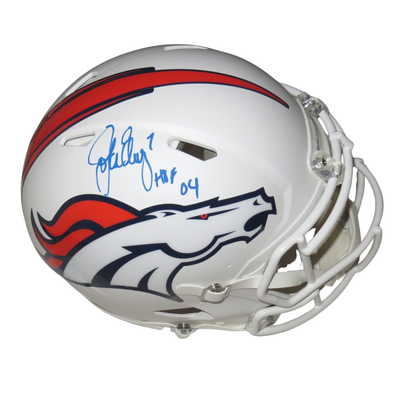 John Elway Autographed Denver Broncos Riddell Matte White Speed Authentic Helmet W/ HOF 04 Beckett Authenticated