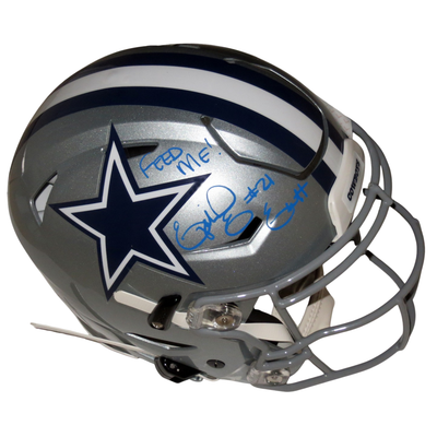Ezekiel Elliott Autographed Dallas Cowboys Riddell Speed Flex Authentic Helmet W/Feed Me in Blue Paint Beckett Witnessed