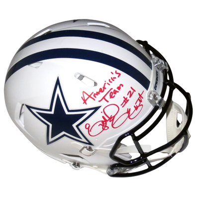 Ezekiel Elliott Autographed Dallas Cowboys Riddell Matte Flat White Speed Authentic Helmet W/America's Team Beckett Witnessed