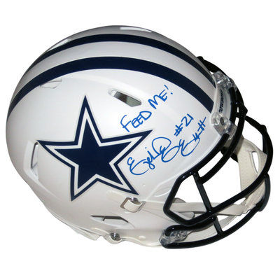 Ezekiel Elliott Autographed Dallas Cowboys Riddell Matte Flat White Speed Authentic Helmet W/Feed Me Beckett Witnessed