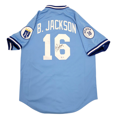 Bo Jackson Autographed Kansas City Royals 1987 Blue M&N Authentic Jersey Beckett Witnessed