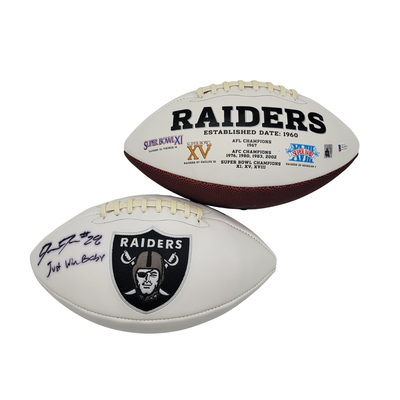 Josh Jacobs Autographed Las Vegas Oakland Raiders Logo Football W/ Just Win Baby Beckett Witnessed