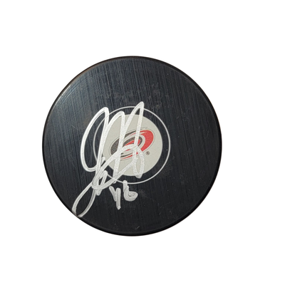 Jordan Martinook Autographed Carolina Hurricanes Logo Hockey Puck Beckett