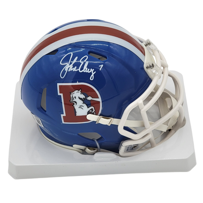 John Elway Autographed Denver Broncos Blue T/B Mini Helmet Beckett Witnessed