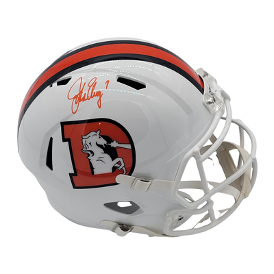 John Elway Autographed Denver Broncos White ALT Replica Helmet Beckett Witnessed