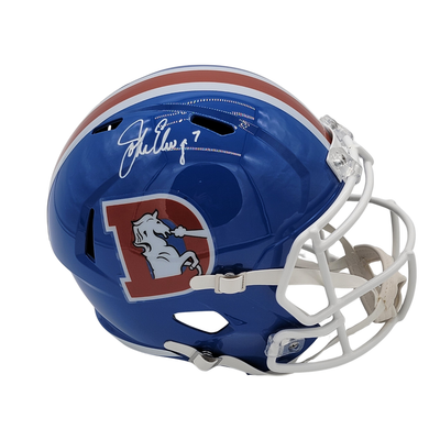 John Elway Autographed Denver Broncos Blue T/B Replica Helmet Beckett Witnessed