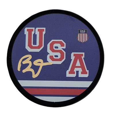 Brady Tkachuk Autographed USA 2026 Olympic Hockey Gold Medal Blue Puck JSA Witnessed