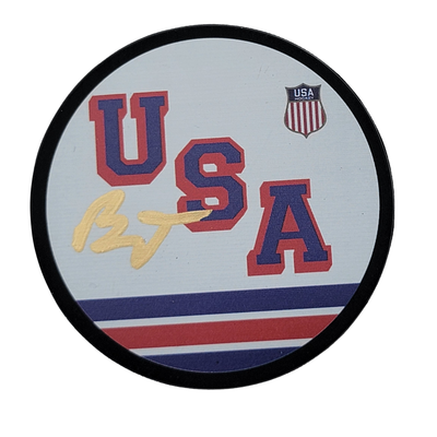 Brady Tkachuk Autographed USA 2026 Olympic Hockey Gold Medal White Puck JSA Witnessed