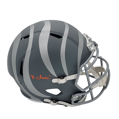Ja'Marr Chase Autographed Cincinnati Bengals Slate Replica Helmet Beckett Witnessed