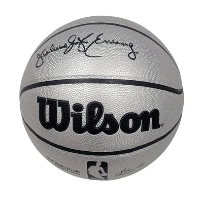 Julius Erving Autographed Philadelphia 76ers Wilson NBA Platinum Edition Basketball Beckett Witnessed