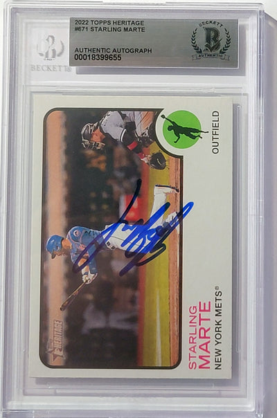 Starling Marte Autographed New York Mets 2022 Topps Heritage Card #671 Beckett