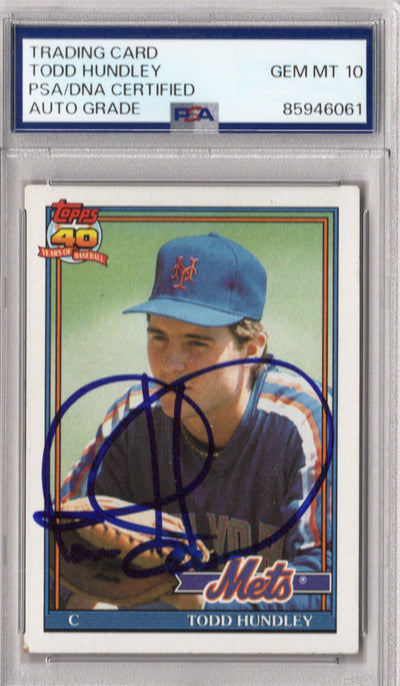 Todd Hundley Autographed New York Mets 1991 Topps #457 Card PSA AUTO GRADE GEM MT 10