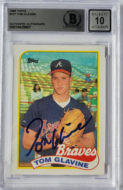 Tom Glavine Autographed Atlanta Braves 1989 Topps #157 Card Beckett Graded AUTO 10