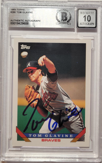 Tom Glavine Autographed Atlanta Braves 1993 Topps #280 Card Beckett Graded AUTO 10