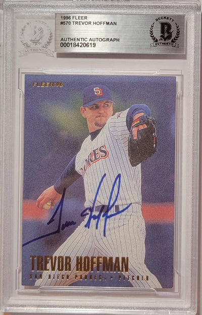 Trevor Hoffman Autographed San Diego Padres 1996 Fleer #570 Trading Card Beckett Authenticated
