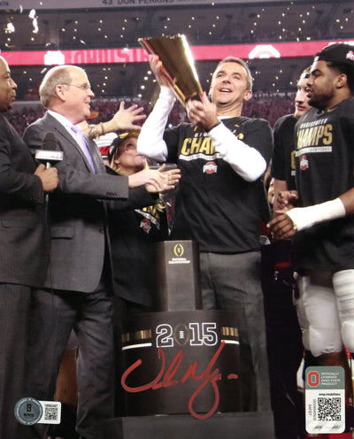 Urban Meyer Autographed Ohio State 2015 National Champions 8x10 Beckett Witnessed