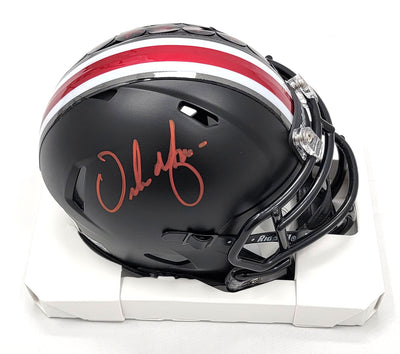 Urban Meyer Autographed Ohio State Buckeyes Black Mini Helmet Beckett Witnessed Red Paint
