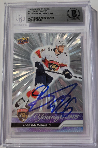 Uvis Balinskis Autographed Florida Panthers 2023-24 UD Young Guns Outburst Card Beckett