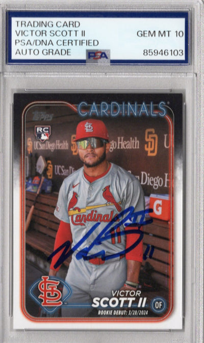 Victor Scott Autographed St. Louis Cardinals 2024 Topps Rookie Card #US77 PSA AUTO GRADE GEM MT 10