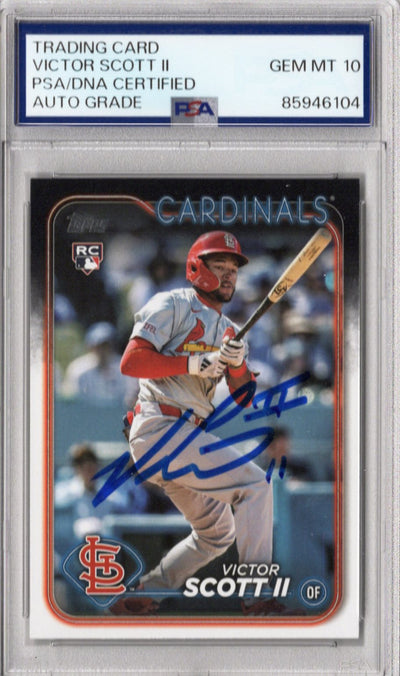 Victor Scott Autographed St. Louis Cardinals 2024 Topps Rookie Card #US2 PSA AUTO GRADE GEM MT 10