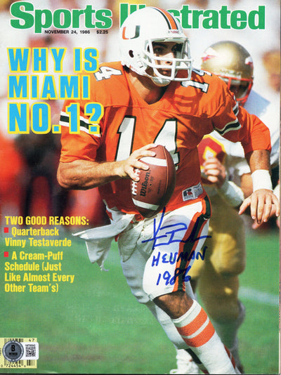Vinny Testaverde Autographed Miami Hurricanes Sports Illustrated 11/24/86  W/ Heisman 1986 Beckett Authenticated