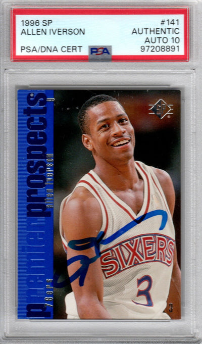 Allen Iverson autographed 1996 Upper Deck SP #141 Philadelphia 76ers rookie card PSA Auto 10
