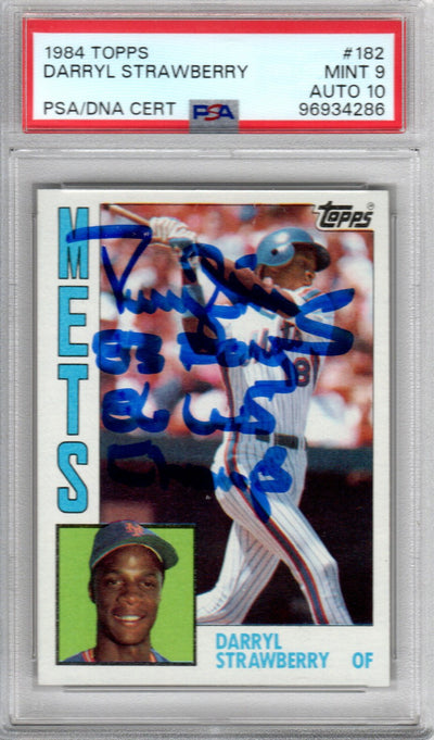 Darryl Strawberry autographed 1984 Topps #182 New York Mets rookie card PSA Mint 9 Auto 10

