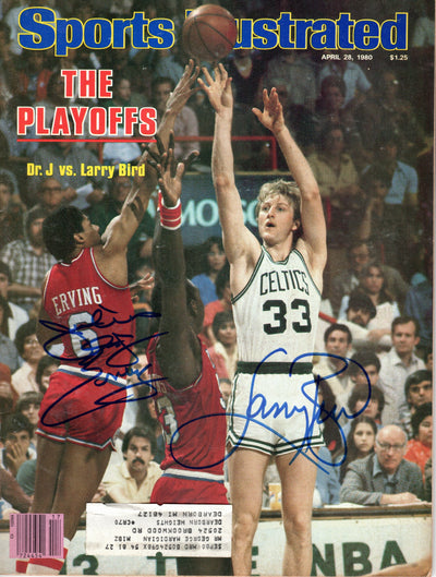 Larry Bird Julius Erving Autographed Celtics 76ers Sports Illustrated 4/28/80 Beckett Witnessed