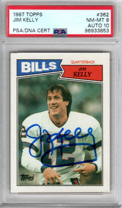 Jim Kelly autographed 1987 Topps #362 Buffalo Bills rookie card PSA NM/MT 8 Auto 10
