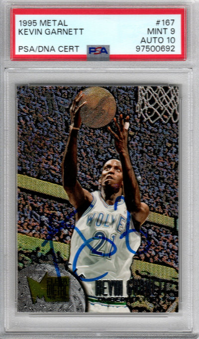 Kevin Garnett autographed 1995 Fleer Metal #167 Minnesota Timberwolves rookie card PSA Mint 9 Auto 10
