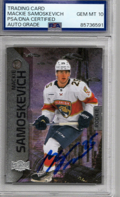 Mackie Samoskevich autographed Florida Panthers SkyBox Metal rookie card PSA Auto Gem MT 10
