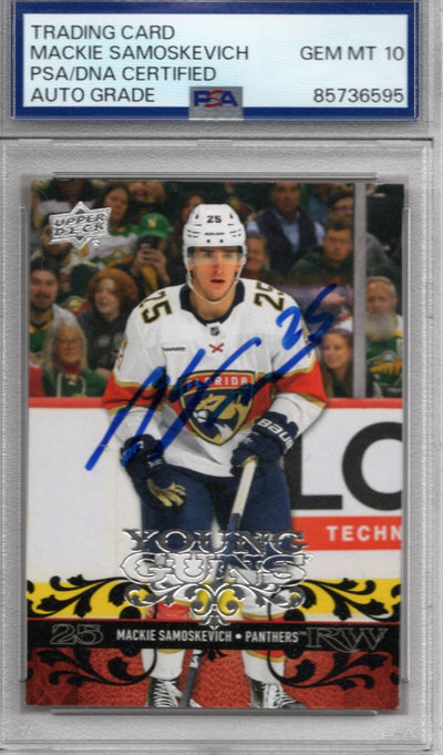 Mackie Samoskevich autographed Florida Panthers Upper Deck Young Guns T-23 rookie card PSA Auto Gem MT 10
