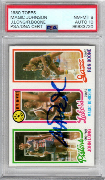Magic Johnson autographed 1980 Topps Los Angeles Lakers rookie card PSA NM/MT 8 Auto 10
