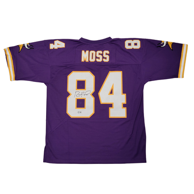 Close up of Randy Moss autograph on 1998 Minnesota Vikings Mitchell & Ness jersey
