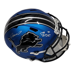 Sam LaPorta & Jameson Williams Autographed Detroit Lions 2024 ALT Blue Replica Helmet Beckett Witnessed