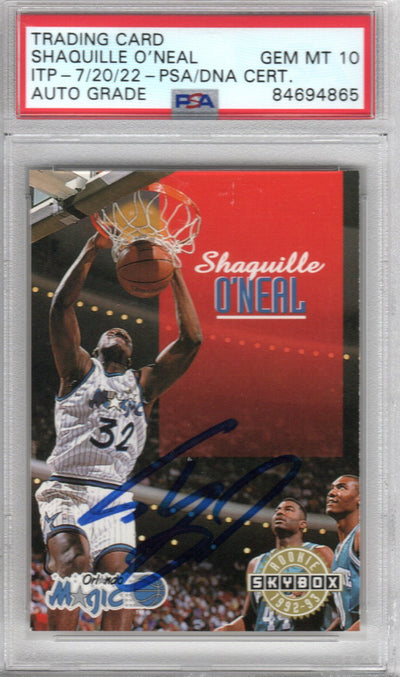 Shaquille O'Neal Autographed Orlando Magic Encapsulated 1992-93 Sky Box Rookie #382 Trading Card GEM MT. 10 PSA ITP 84694865