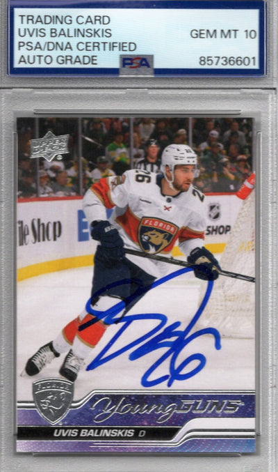 Uvis Balinskis autographed Florida Panthers 2023-24 Upper Deck Young Guns rookie card PSA Auto Gem MT 10
