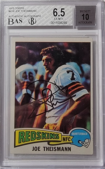 Joe Theismann Autographed Washington Encapsulated 1975 Topps Rookie Trading Card Graded 6.5/10 Beckett Authenticated