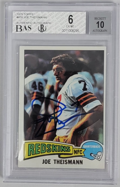 Joe Theismann Autographed Washington Encapsulated 1975 Topps Rookie Trading Card Graded 6/10 Beckett Authenticated