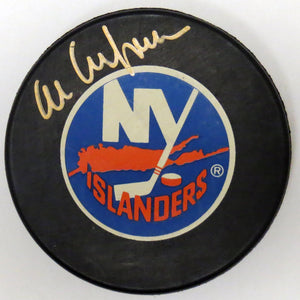 Al Arbour Autographed New York Islanders Logo Hockey Puck JSA Authenticated