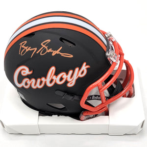 Barry Sanders Autographed Oklahoma State Cowboys Matte Black Mini Helmet Beckett Witnessed