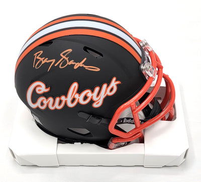 Barry Sanders Autographed Oklahoma State Cowboys Matte Black Mini Helmet Beckett Witnessed
