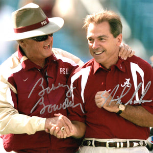 Bobby Bowden Nick Saban Autographed Florida State Seminoles Alabama Crimson Tide 8x10 Beckett Witnessed