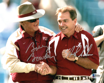 Bobby Bowden Nick Saban Autographed Florida State Seminoles Alabama Crimson Tide 8x10 Beckett Witnessed