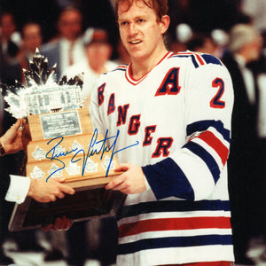 Brian Leetch Autographed New York Rangers Conn Smythe 8x10 Photo Beckett Witnessed