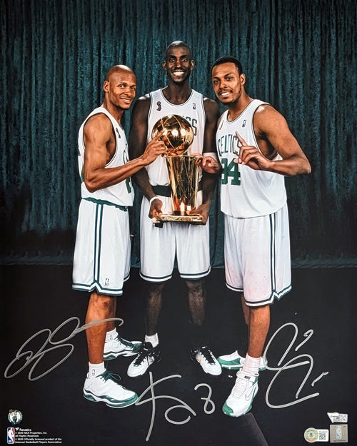 Paul Pierce, Kevin Garnett & Ray Allen Autographed Framed 16x20 Photo  Boston Celtics Big 3 Beckett BAS QR Stock #212266