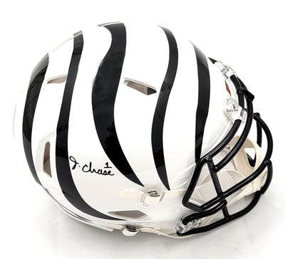 Ja'Marr Chase Autographed Cincinnati Bengals Riddell 2022 ALT White Speed Authentic Helmet Beckett Witnessed